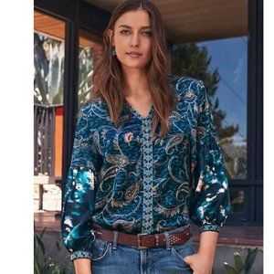 Johnny Was TWILIGHT SHADOW RUFFLE PEASANT TOP- comes with extra button